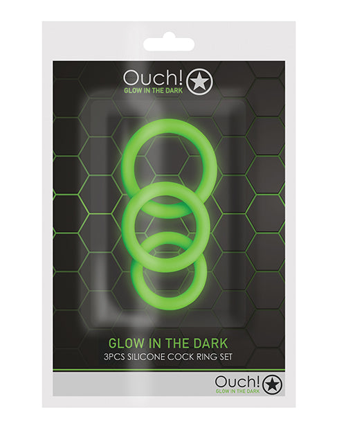 Shots America LLC OU731GLO Ouch Cock Ring Set, 3pc, Glow-in-the-Dark