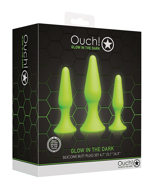 Shots America Ouch Glow-in-the-Dark Butt Plug Set, Graduated Silicone