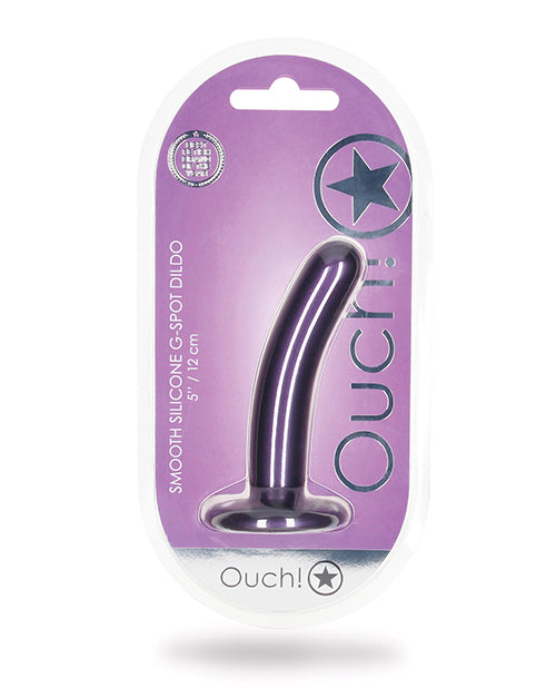 Shots Ouch! Smooth G-Spot Dildo, 5-Inch Metallic Purple Silicone
