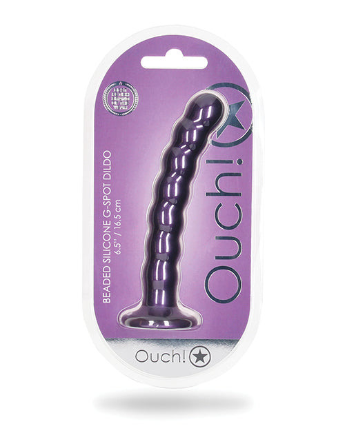 Shots Ouch! 6.5" Beaded G-Spot Dildo, Metallic Purple Silicone – Phthalate-Free