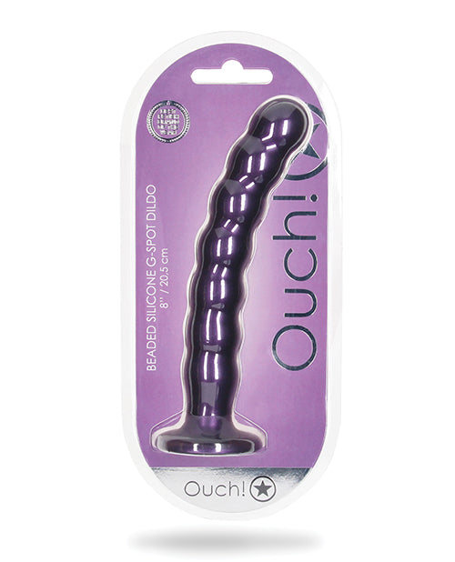 Shots Ouch 8" Beaded G-Spot Dildo - Metallic Purple, Premium Silicone