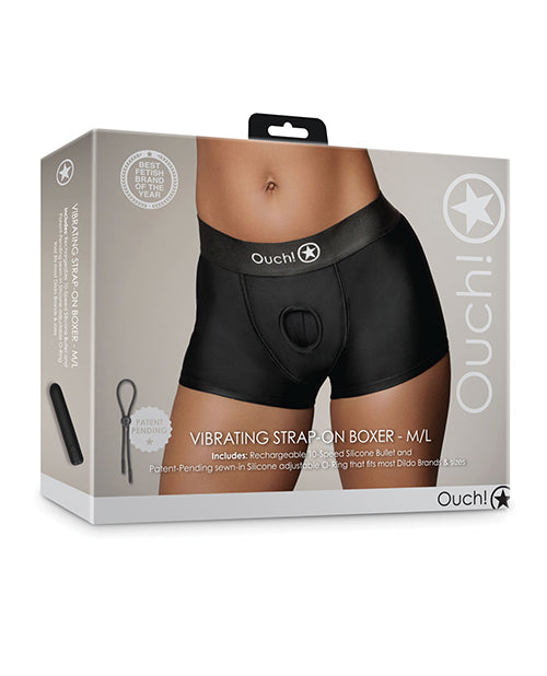 Shots Ouch Vibrating Strap-On Boxer, M/L Black – Rechargeable