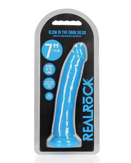 Shots America LLC REA142GLOBLU RealRock Dildo, 7.9" Tall, Glow, Neon Blue