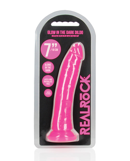 Shots America LLC REA142GLOPNK Slim Glow Dildo, 7.9" Length, TPE