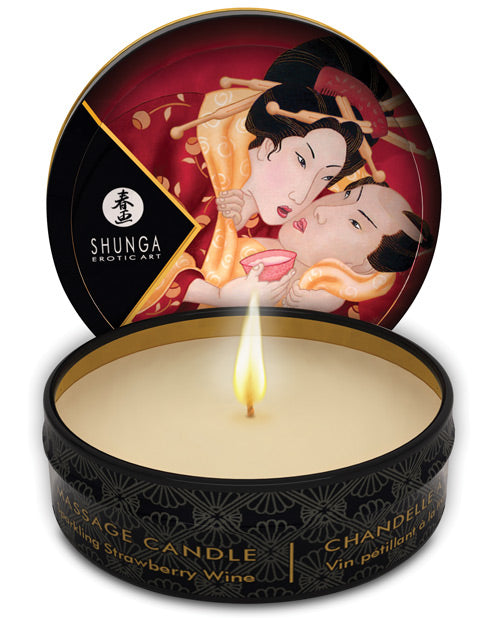 Shunga Romance Mini Massage Candle, Sparkling Strawberry Wine, 1 oz