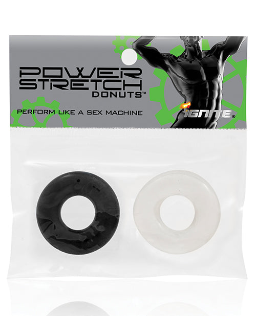 Si Novelties Ignite Power Stretch Donut Cock Rings, 2-Pack (Clear/Black)