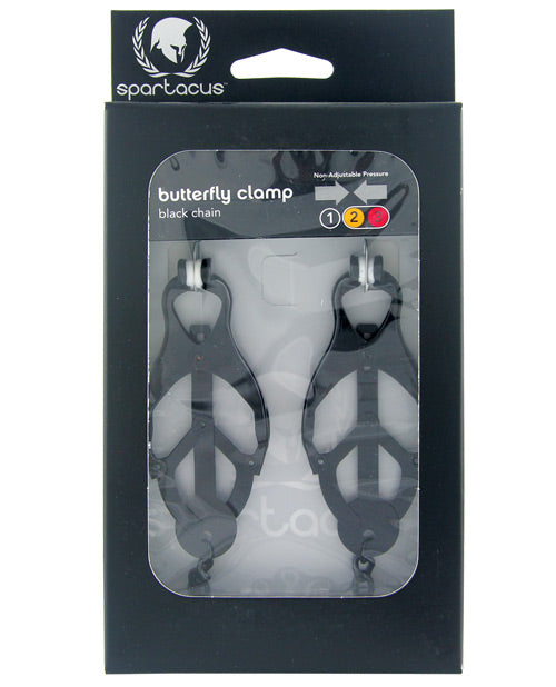 Spartacus SPF-53 Black Butterfly Style Nipple Clamps w/Chain, Metal