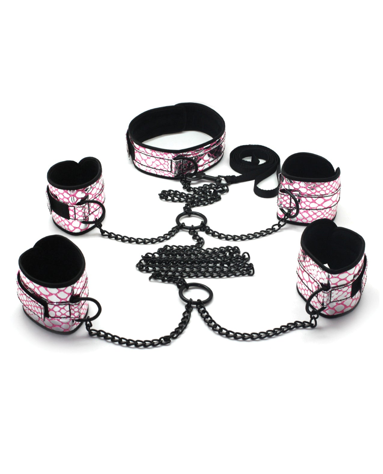 Spartacus Faux Leather Collar to Wrist & Ankle Restraints Bondage Kit with Leash