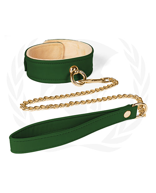Spartacus SPU-503GR Plush Lined PU Collar & Chained Leash, Green
