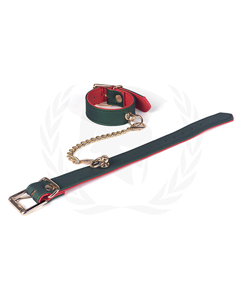 Spartacus PU Beginners Wrist Restraints, Green/Red with Gold-Tone Hardware