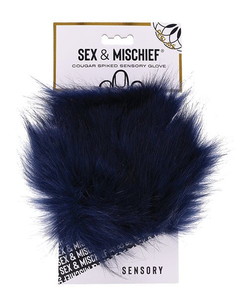 Sportsheets Cougar Spiked Sensory Glove, Blue Faux Fur with Gold Spikes