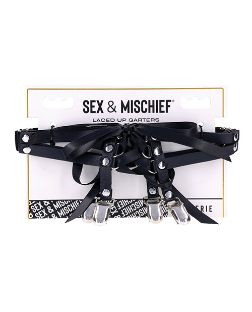 Sportsheets International SS10113 Laced Up Garters, Lace-up, Black, Faux Leather