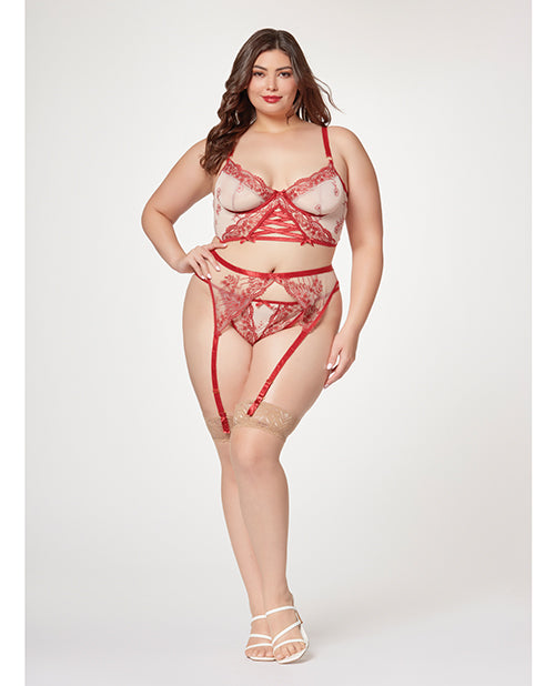 Seven 'til Midnight 11485X Sheer Bustier Set, Red 3X/4X D/DD