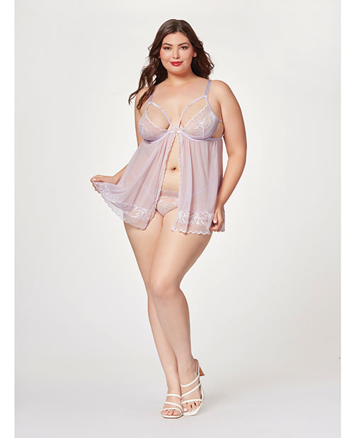 Seven 'til Midnight 11515X LAV 3X/4X Sheer Lace Babydoll Set, Lavender D/DD