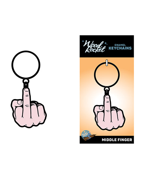 Wood Rocket KEY-003 Middle Finger Keychain, Pink Metal
