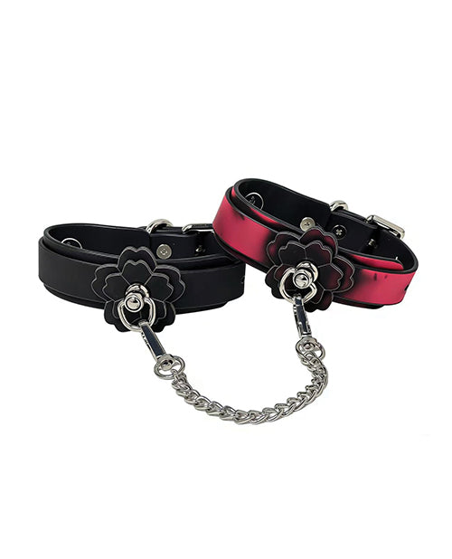 Wholesale X Distribution PE-2002 Heat Tease Flower Cuffs, Black/Pink