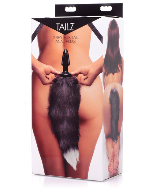 XR Brands Tailz Grey Fox Tail Anal Plug, Faux Fur & Tapered TPR Plug