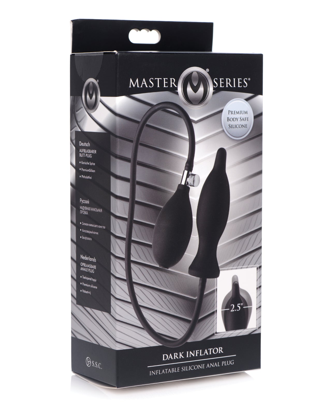 XR Brands Master Series Dark Inflator Anal Plug, Body-Safe Silicone, Black