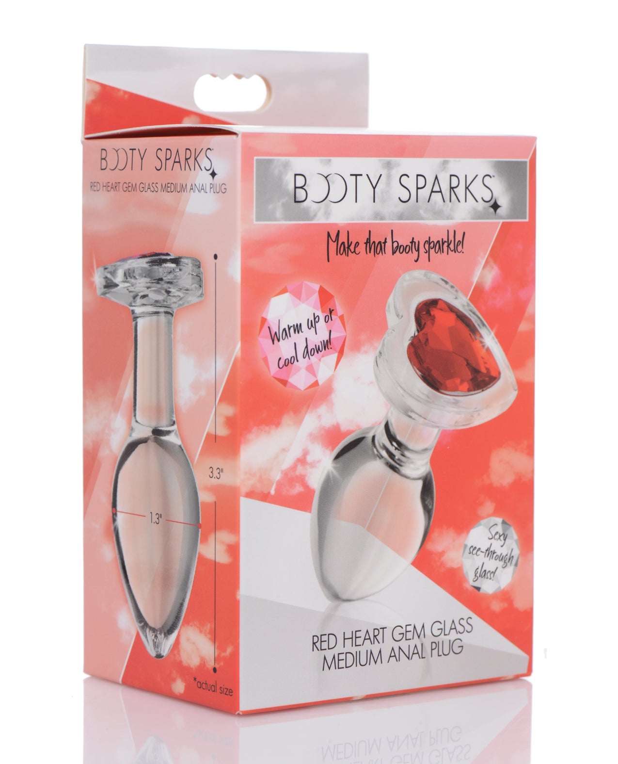 Booty Sparks Red Heart Gem Glass Anal Plug, Medium