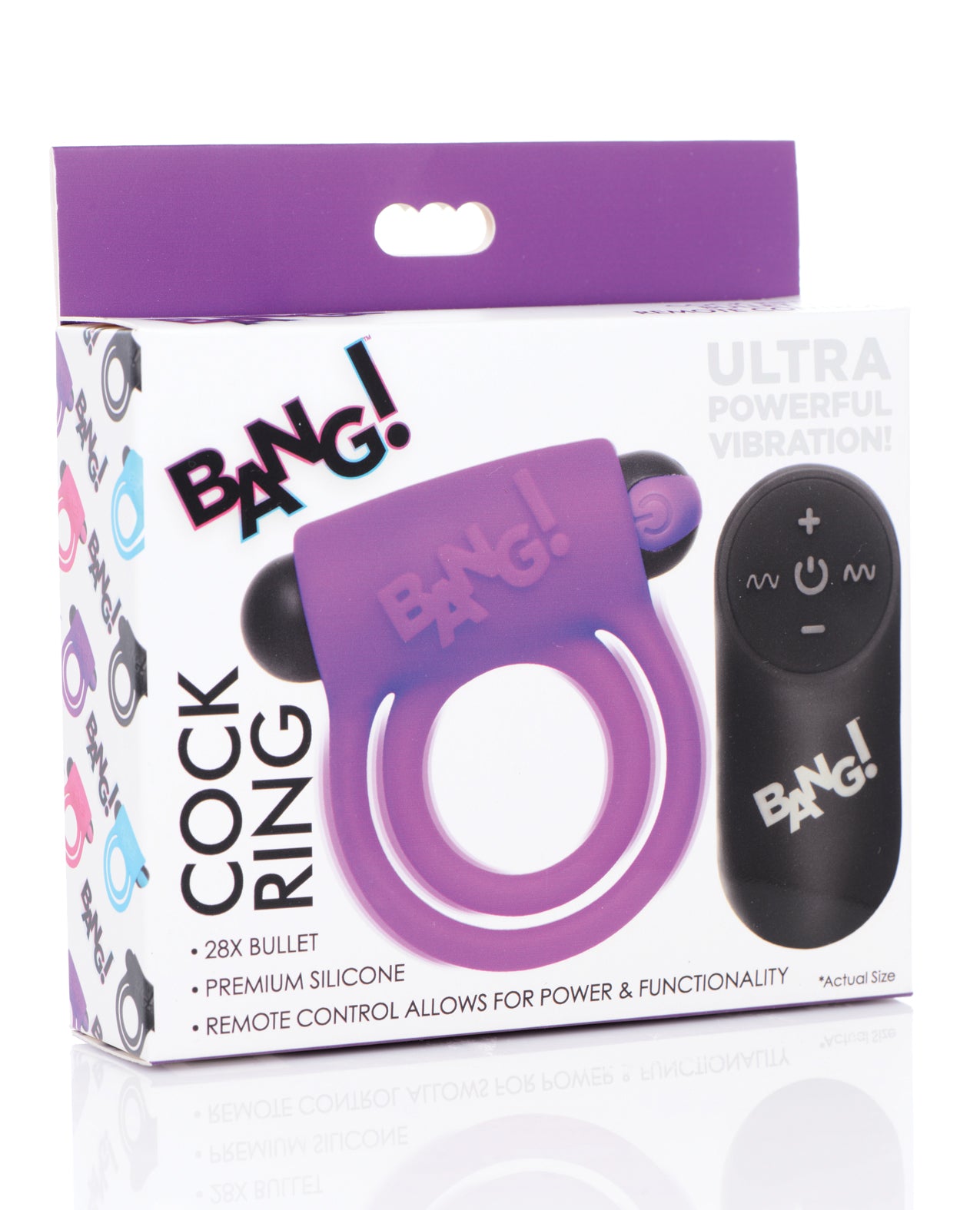 Bang! 28X Remote Control Vibrating Cock Ring & Bullet, Purple - Waterproof