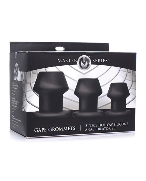 XR Master Series Gape-Grommets 3-Piece Hollow Silicone Anal Dilator Set, Black