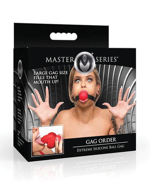 XR Brands Master Series Gag Order Extreme Silicone Ball Gag, Red/Black