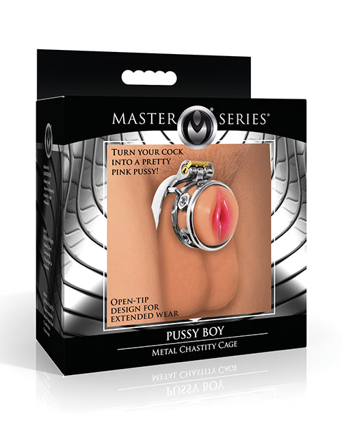 Master Series Pussy Boy Metal Chastity Cage, Stainless Steel & Silicone