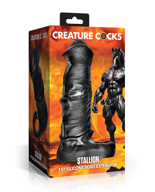 Creature Cocks Stallion Silicone Penis Extension, Extra Large – Black/Gray