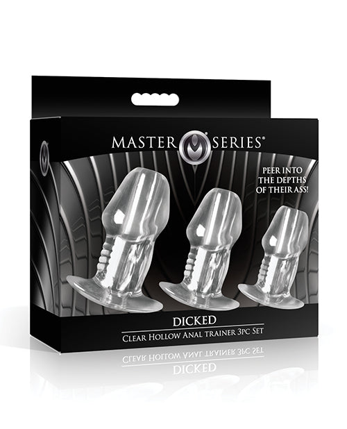 XR Brands Master Series Dicked Clear Hollow Anal Plug Set, 3 Piece, TPE