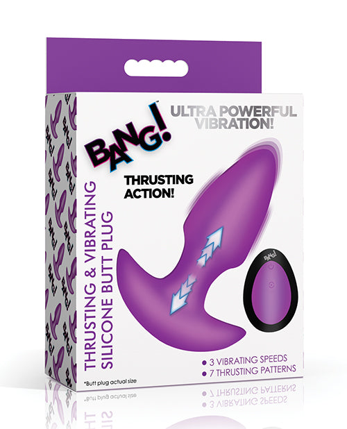 XR Brands Bang! Thrusting & Vibrating Butt Plug, Remote Controlled, Purple