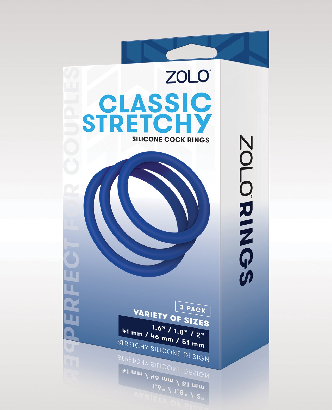Xgen ZOLO-6035 Stretchy Silicone Cock Rings, Blue, Set of 3 (1.6-2" ID)