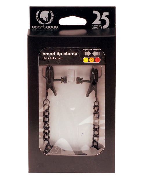 Spartacus SPF-02 Blackline Broad Tip Adjustable Nipple Clamps w/Chain, Black