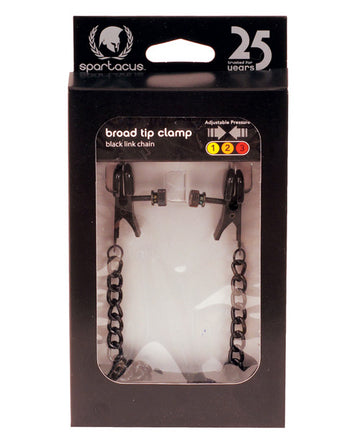 Spartacus SPF-02 Blackline Broad Tip Adjustable Nipple Clamps w/Chain, Black