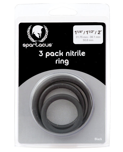 Spartacus BSPR-54 Nitrile Cock Ring Set, Black Pack of 3, 100% Skin Safe
