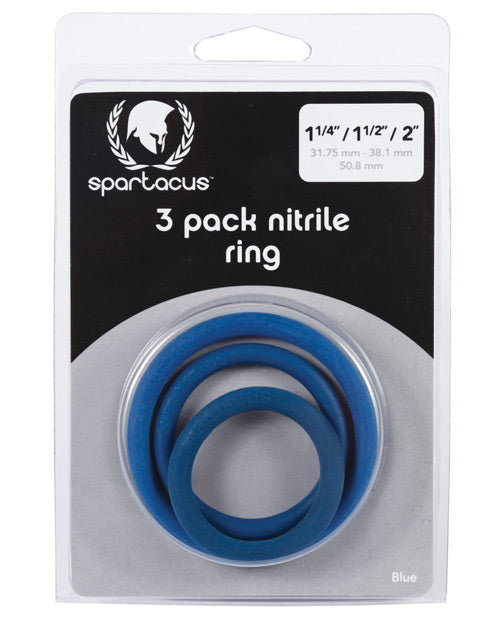 Spartacus BSPR-59 Nitrile Cock Ring Set, Pack of 3, Blue