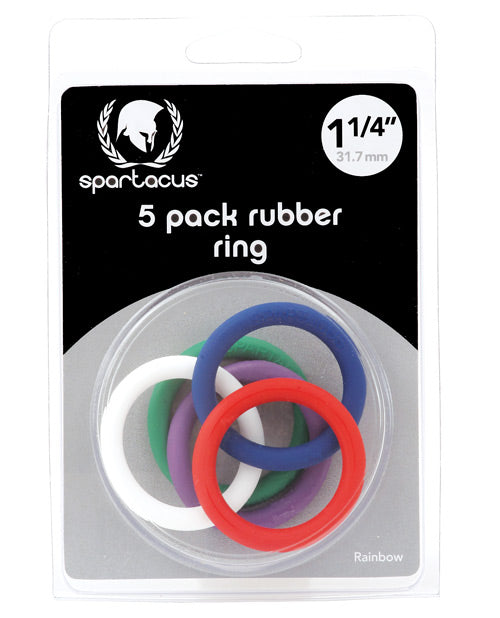 Spartacus BSPR-46 Cock Ring Set, 1.25-inch, Rubber, Pack of 5