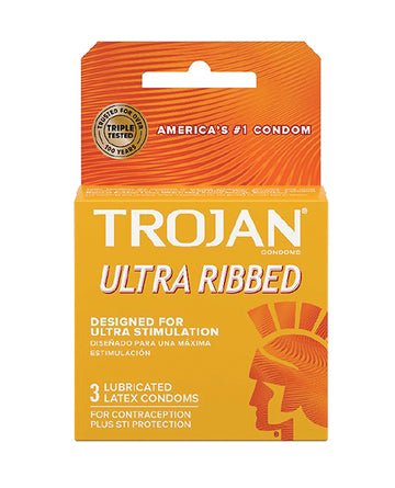Paradise Marketing 94050 Trojan Ultra Ribbed Condoms, Latex, 3 per box