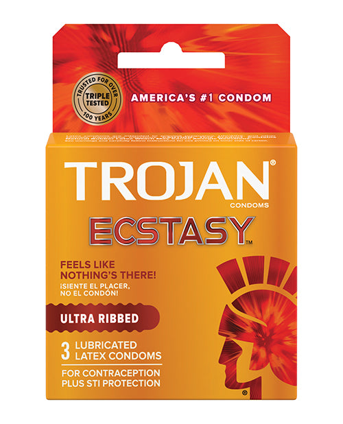 Trojan 94721 Ultra Ribbed Ecstasy Condoms, Latex, Lubricated, 3-Pack