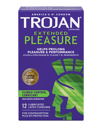 Trojan Extended Pleasure Condoms, Latex, Box of 12