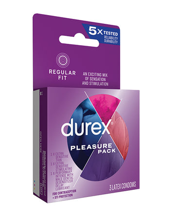 Paradise Marketing 30042 Durex Condoms Pleasure Pack, Assorted Colors, Box of 3
