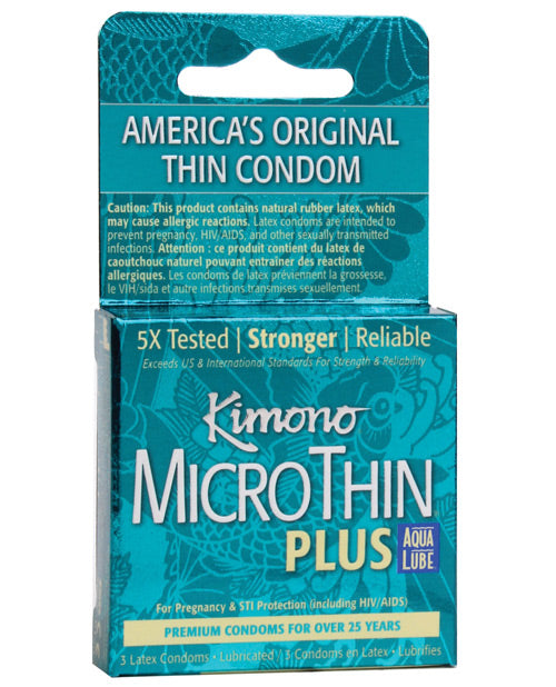 Paradise Marketing 1616906003 Kimono Micro Thin Condoms, Aqua Lube, 3 Count