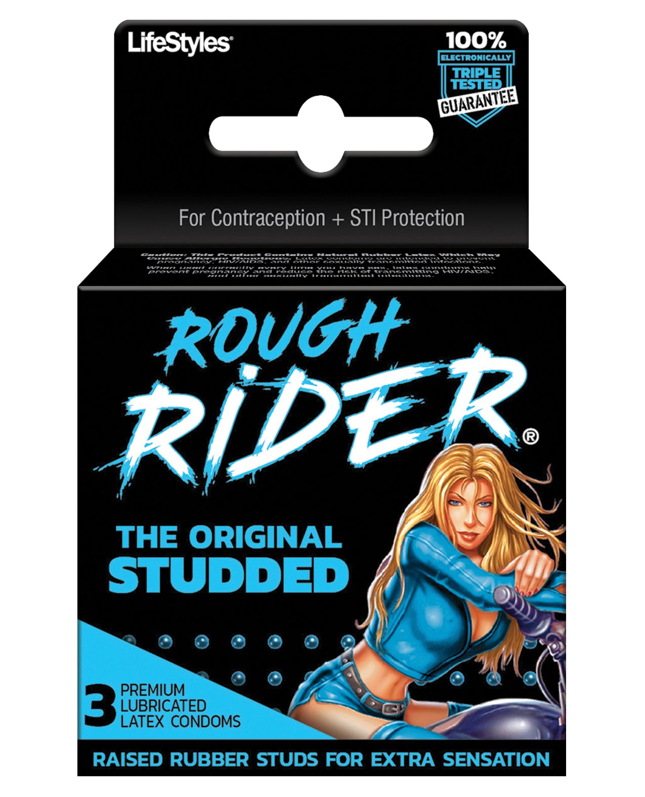 Lifestyles 9860 Rough Rider Studded Condoms, Latex, Pack of 3