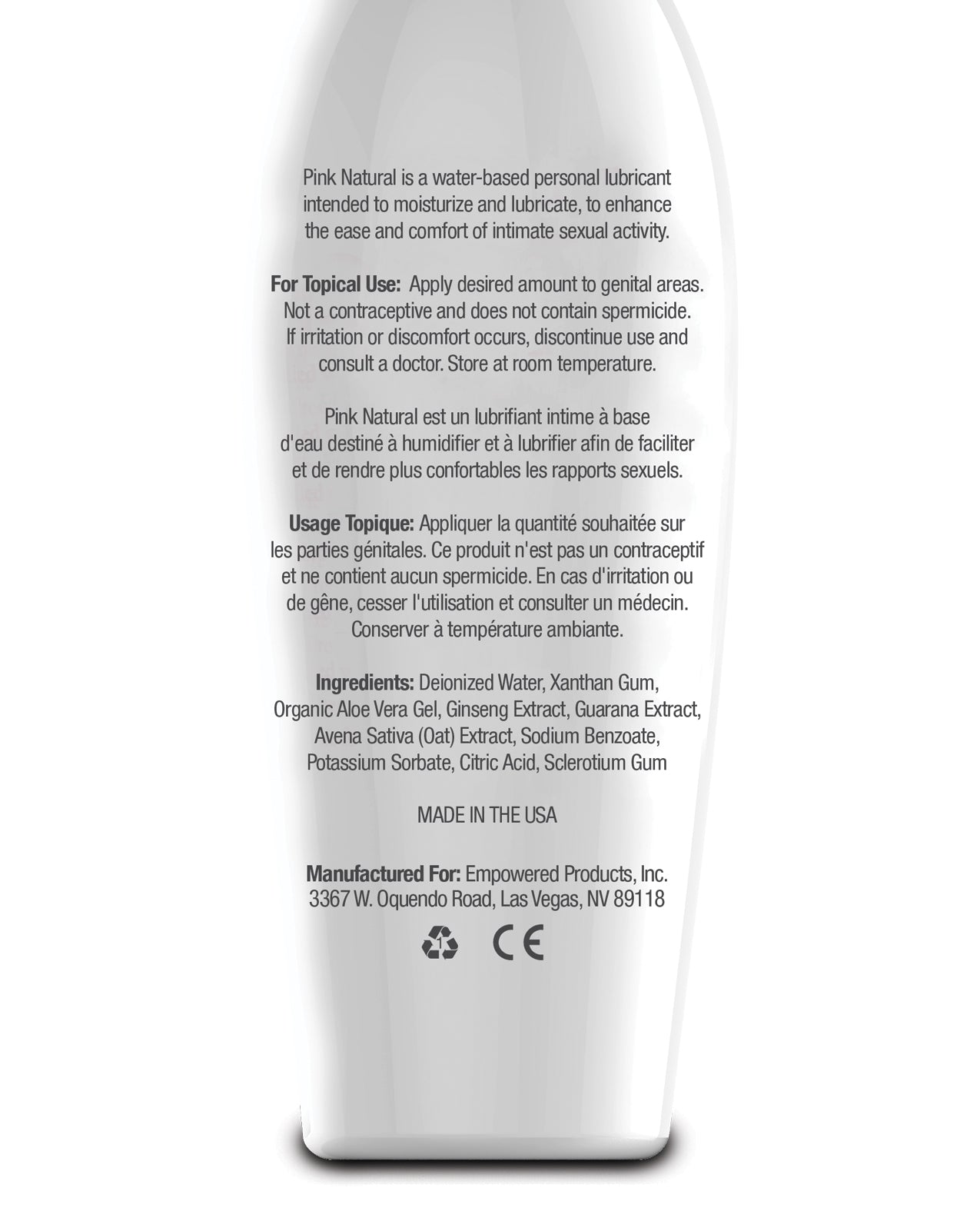Empowered Products Pink Natural Water-Based Lubricant, 4.7 oz
