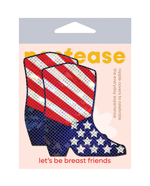 Pastease BOOT-USA Sparkling Stars & Stripes Cowboy Nipple Pasties - Red - White