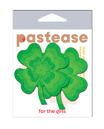 Pastease CLV-CLVS Four Leaf Clover Glitter Velvet Nipple Pasties, Green