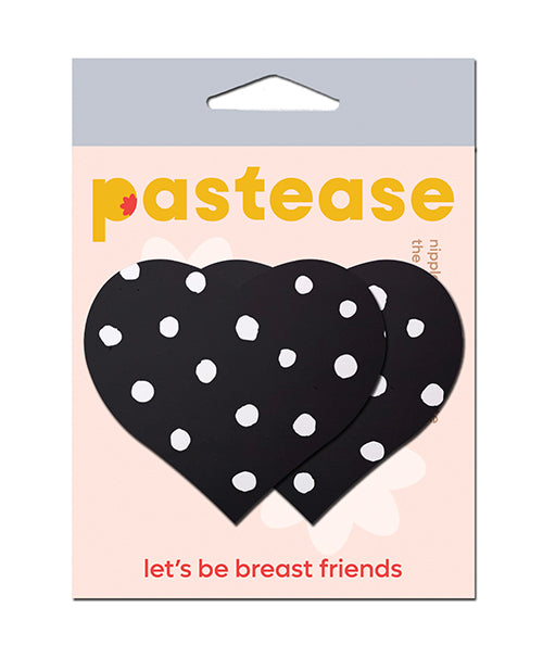 Pastease HRT-POK-BKWT Heart w/ Polka Dot Breast Pasties, 3" x 2.5" Adhesive