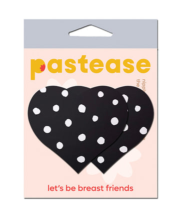 Pastease HRT-POK-BKWT Heart w/ Polka Dot Breast Pasties, 3" x 2.5" Adhesive