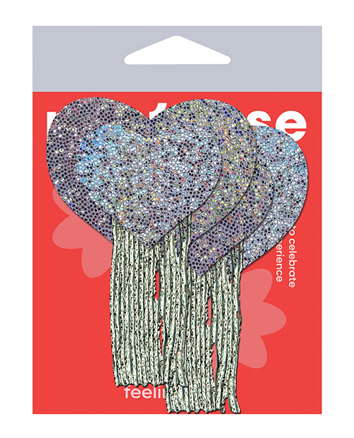 Pastease HRT-TAS-GLT-SL Glitter Heart Pasties with Tassels, Silver O/S