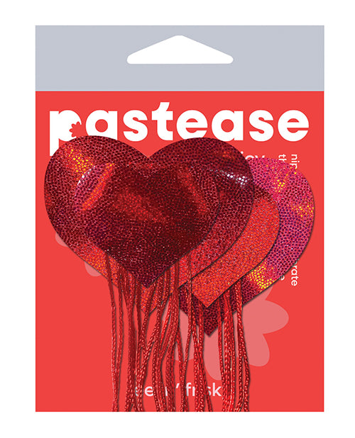 Pastease HRT-TAS-HOL-RD Tassel Holographic Heart Pasties, Red