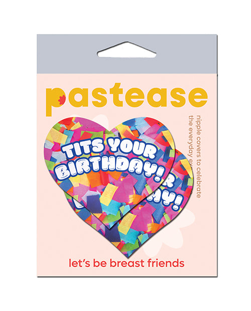 Pastease 'Tits Your Birthday!' Heart Breast Pasties with Confetti, 3"x2.5"
